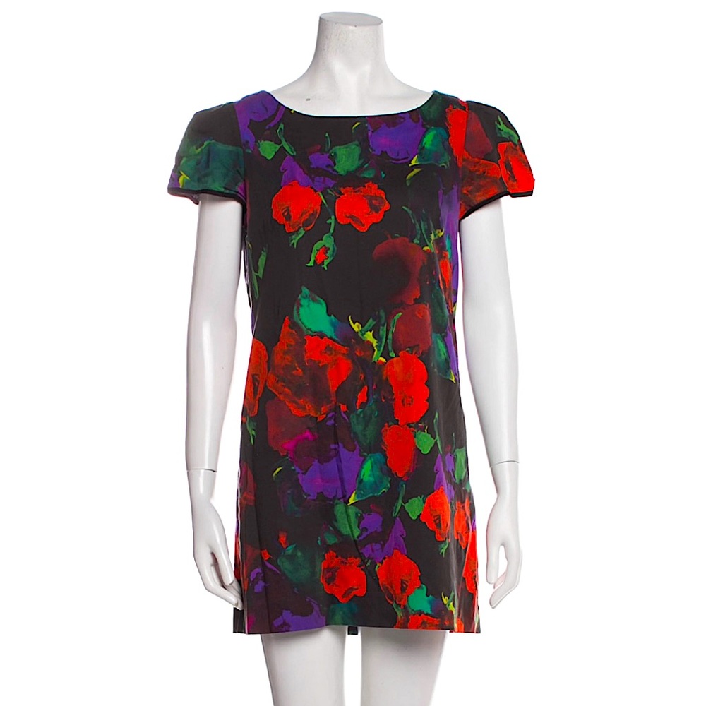 Milly Colorful Floral Print Cap Sleeve Dress -12